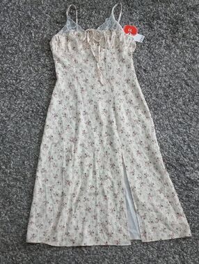 Cider Cream Slip Dress with Soft Pink Floral Accents Size M